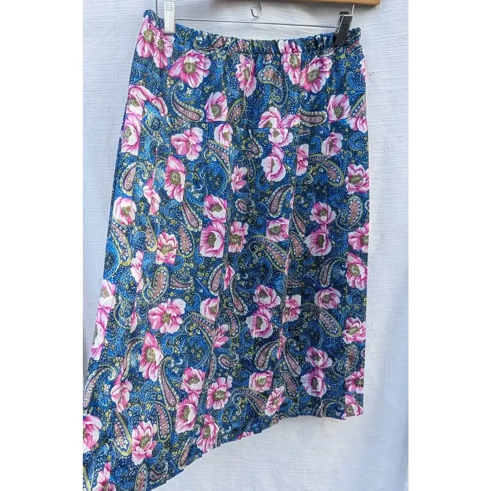 Vintage Women's Pleated A Line‎ Midi Skirt Sz 14 Floral Paisley Colorful 90s